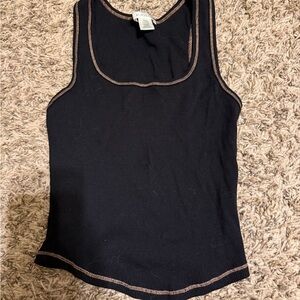 Express Black Tank Top with Tan Stitching